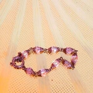 Copper Oval Beaded Pink  Unique Bracelet 8‎ Inches